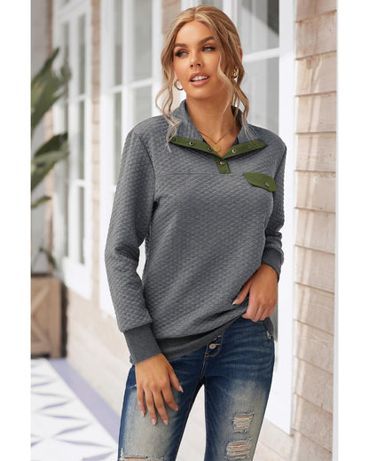 Azura Exchange Quilted Stand Neck Sweatshirt with Fake Front Pocket - L