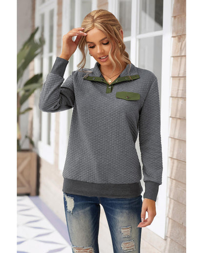 Azura Exchange Quilted Stand Neck Sweatshirt with Fake Front Pocket - L