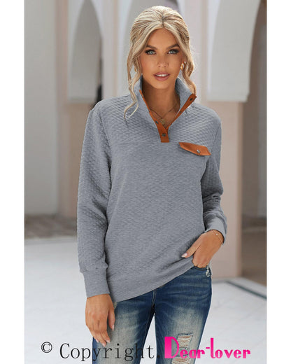 Azura Exchange Quilted Stand Neck Pullover Sweatshirt with Fake Front Pocket - S