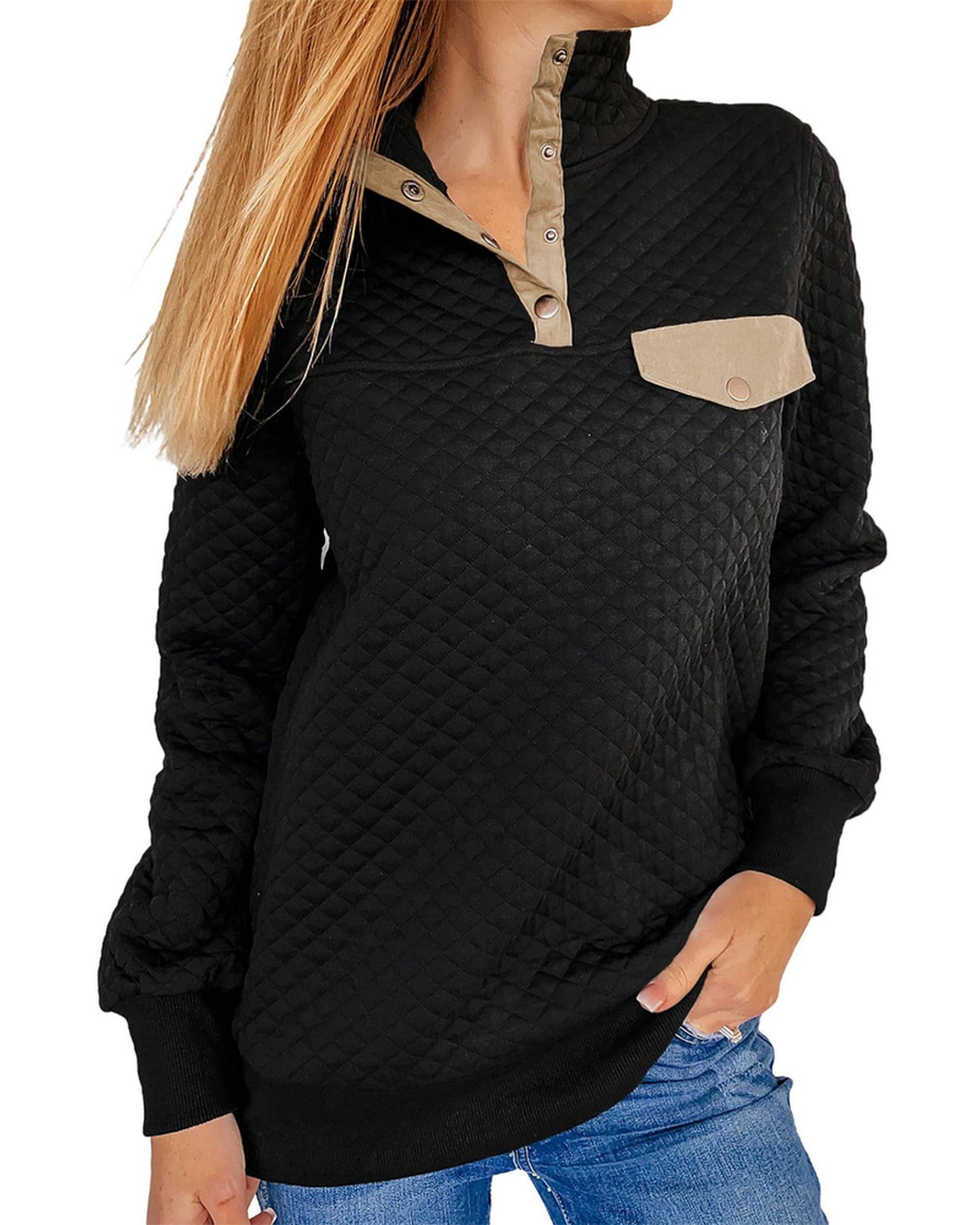 Azura Exchange Quilted Stand Neck Sweatshirt with Fake Front Pocket - 2XL