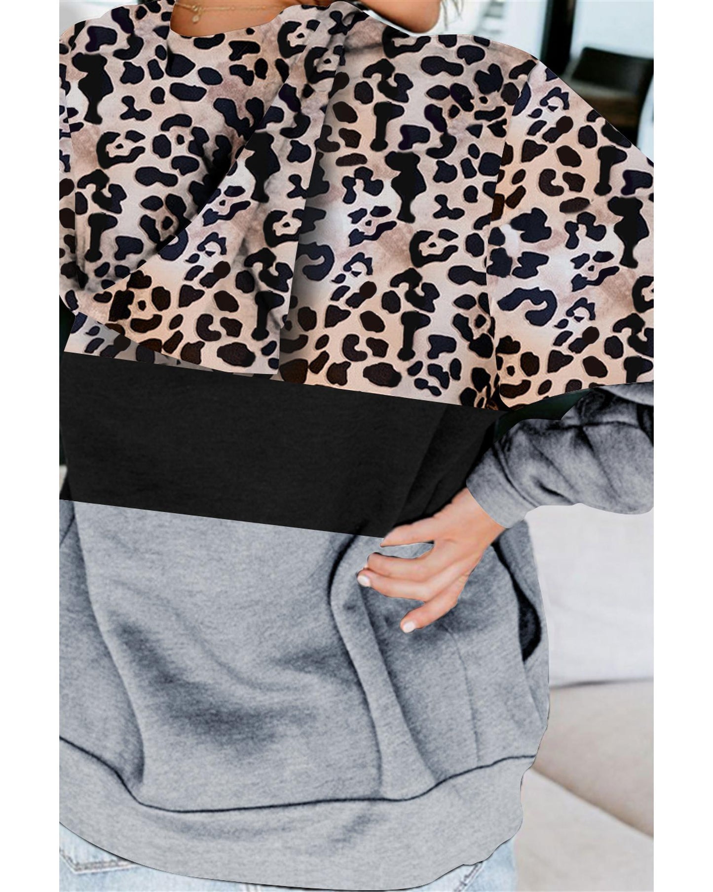 Azura Exchange Leopard Splicing Kangaroo Hoodie - L