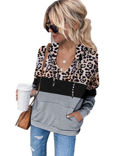 Azura Exchange Leopard Splicing Kangaroo Hoodie - L