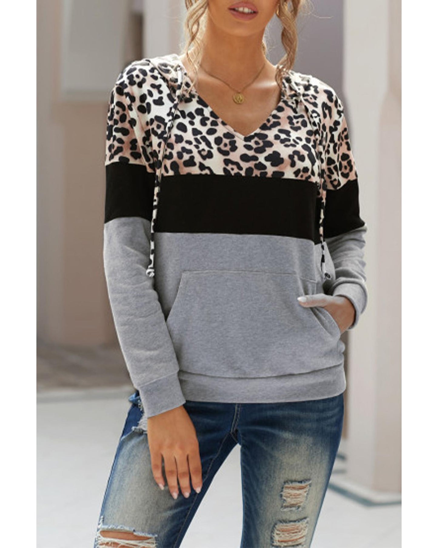 Azura Exchange Leopard Splicing Kangaroo Hoodie - M