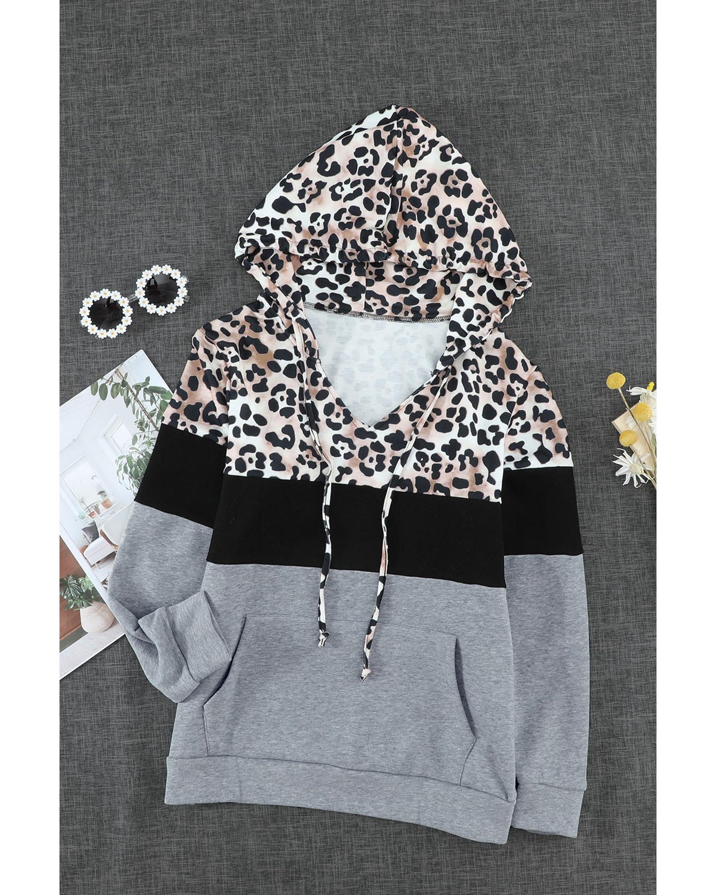 Azura Exchange Leopard Splicing Kangaroo Hoodie - S