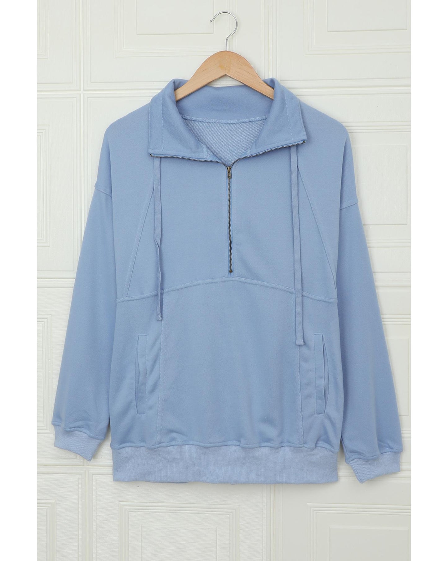 Azura Exchange Pocketed Half Zip Pullover Sky Blue Sweatshirt - 2XL