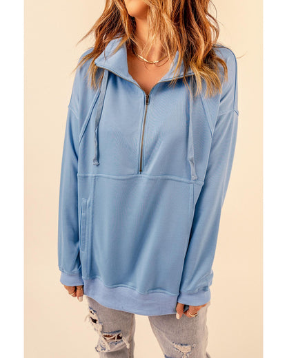 Azura Exchange Pocketed Half Zip Pullover Sky Blue Sweatshirt - 2XL