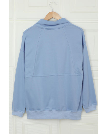 Azura Exchange Pocketed Half Zip Pullover Sky Blue Sweatshirt - 2XL