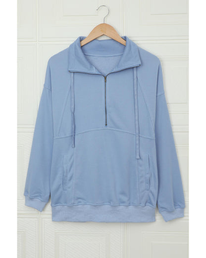 Azura Exchange Pocketed Half Zip Pullover Sky Blue Sweatshirt - M