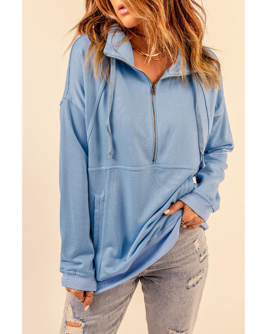 Azura Exchange Pocketed Half Zip Pullover Sky Blue Sweatshirt - S