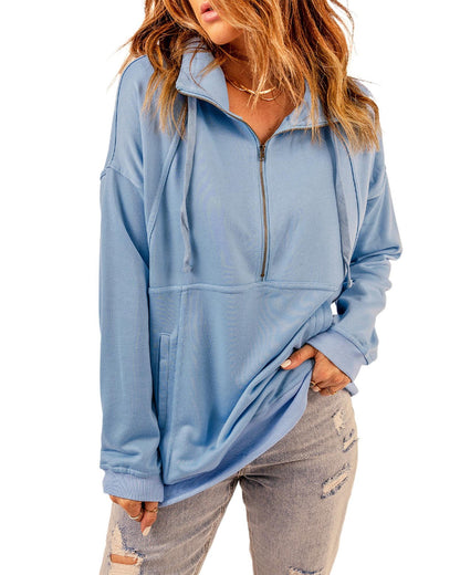 Azura Exchange Pocketed Half Zip Pullover Sky Blue Sweatshirt - S