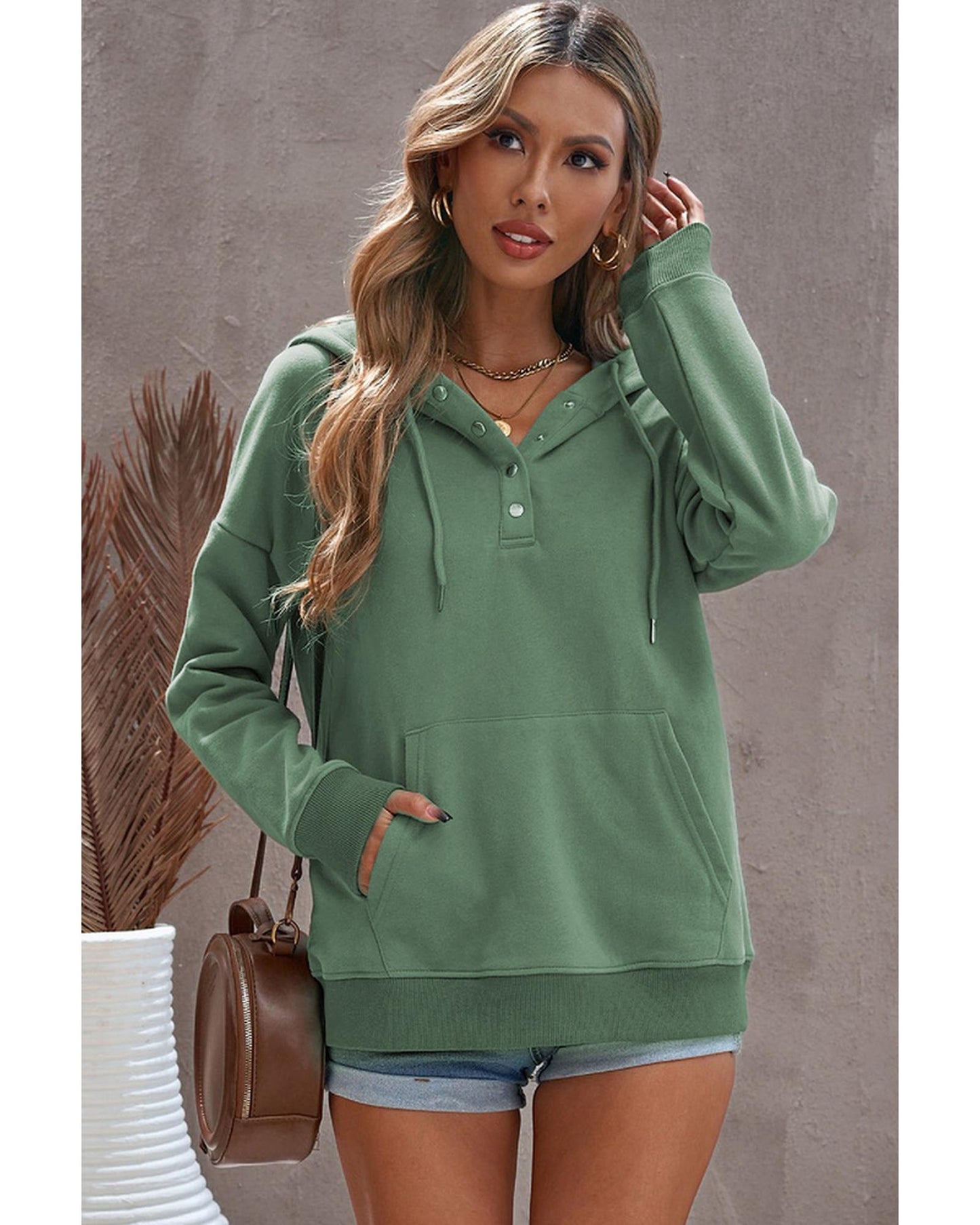 Azura Exchange Hooded Snap Button Hoodie with Pocket - XL