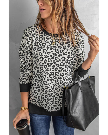 Azura Exchange Leopard Slit Pullover Sweatshirt - L