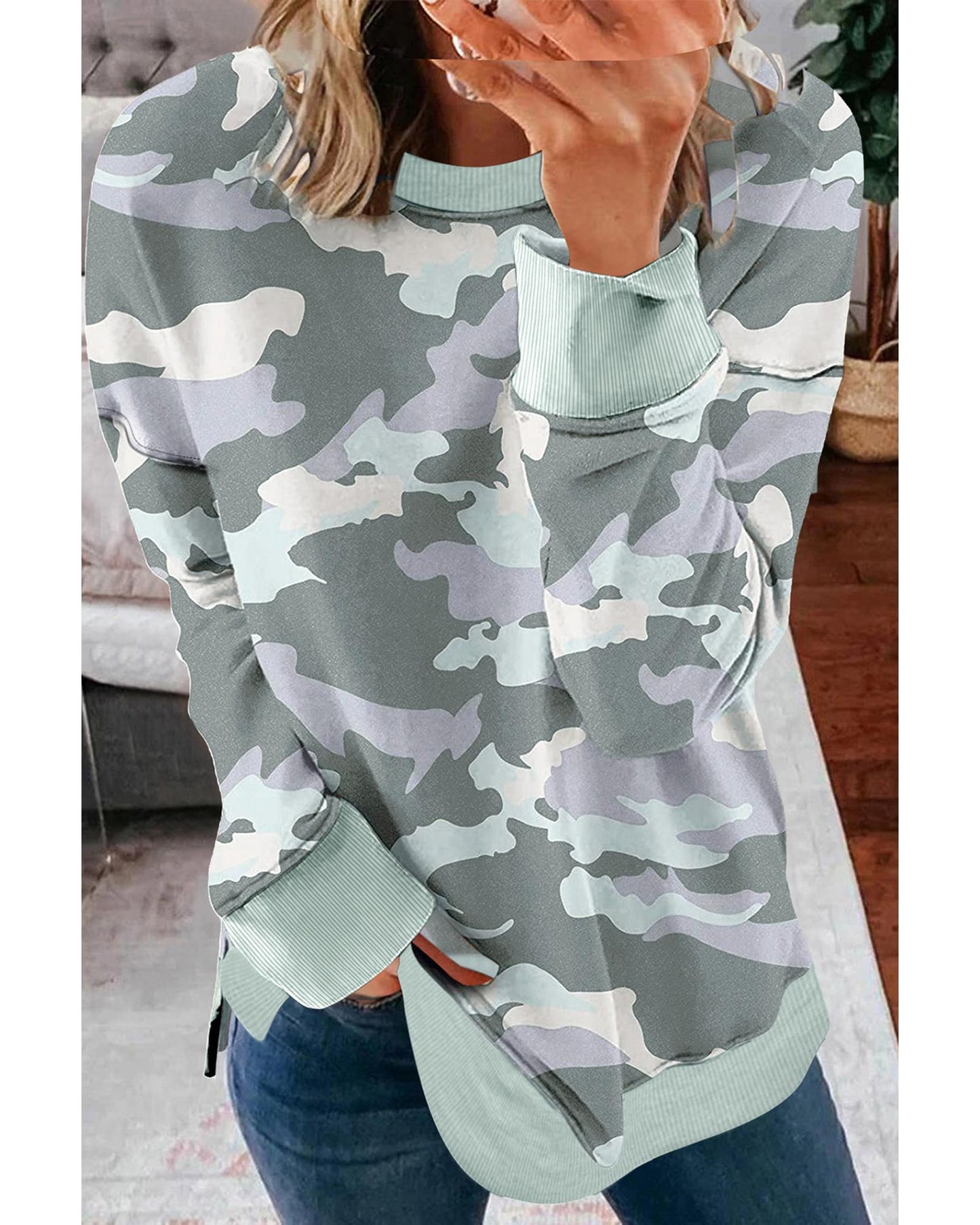 Azura Exchange Camouflage Pullover Sweatshirt with Slits - 2XL