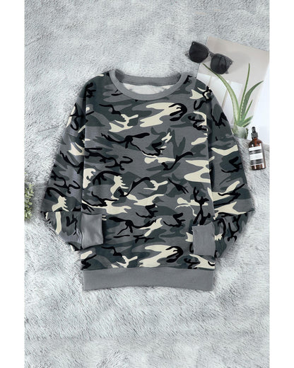 Azura Exchange Camouflage Pullover Sweatshirt with Slits - L