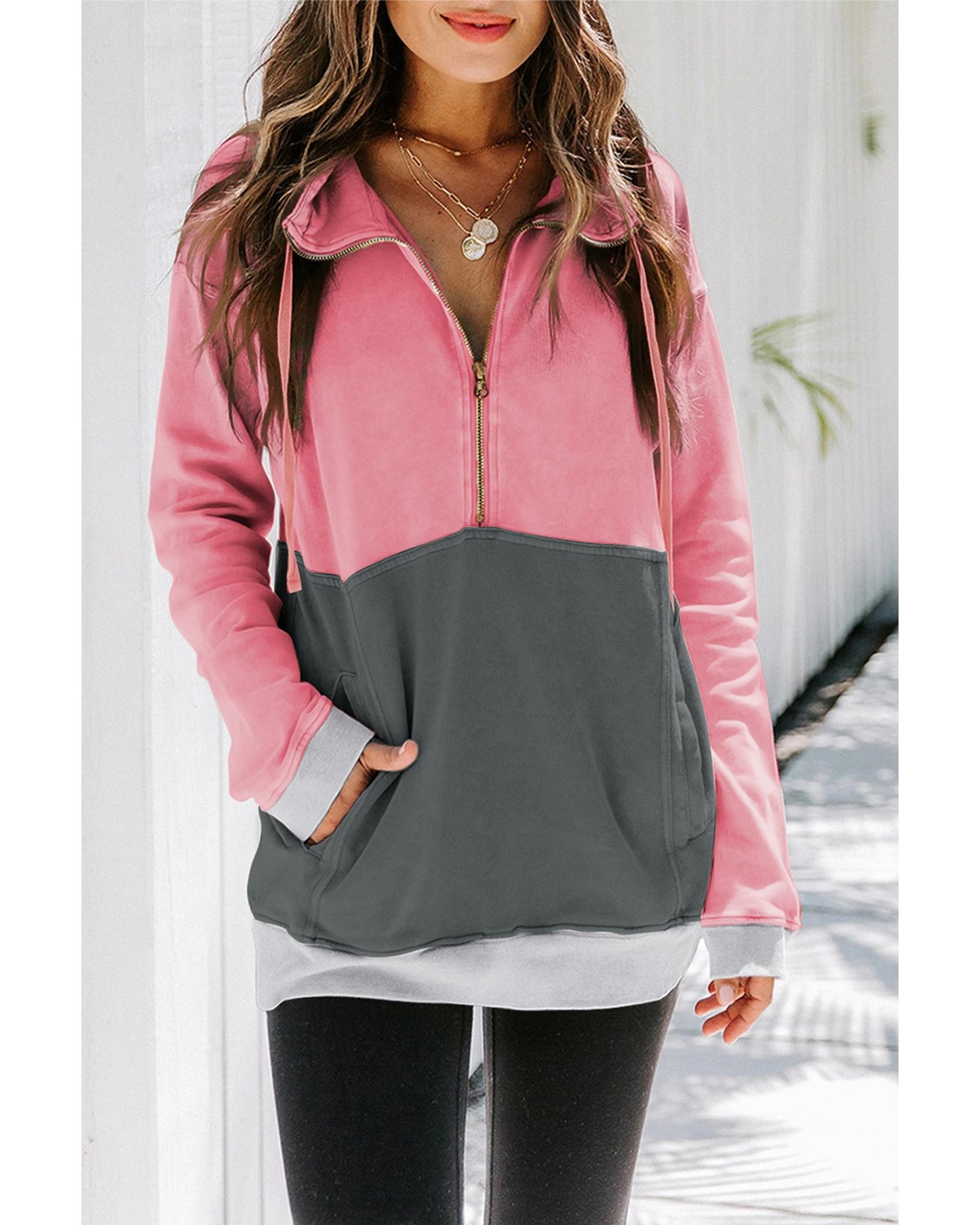 Azura Exchange Zipped Colorblock Sweatshirt with Pockets - L