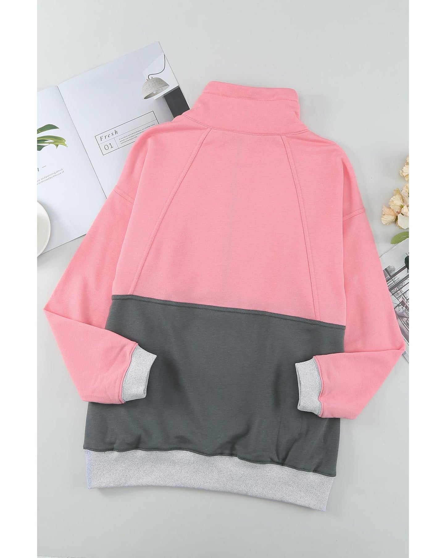 Azura Exchange Zipped Colorblock Sweatshirt with Pockets - M