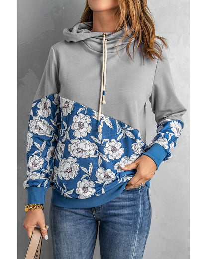 Azura Exchange Floral Splicing Cowl Neck Hoodie - M