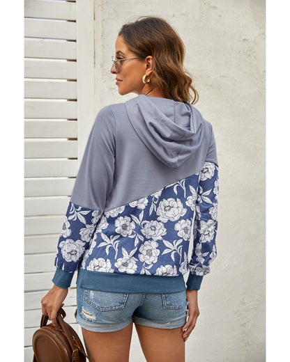 Azura Exchange Floral Splicing Cowl Neck Hoodie - M