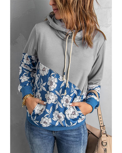 Azura Exchange Floral Splicing Cowl Neck Hoodie - XL