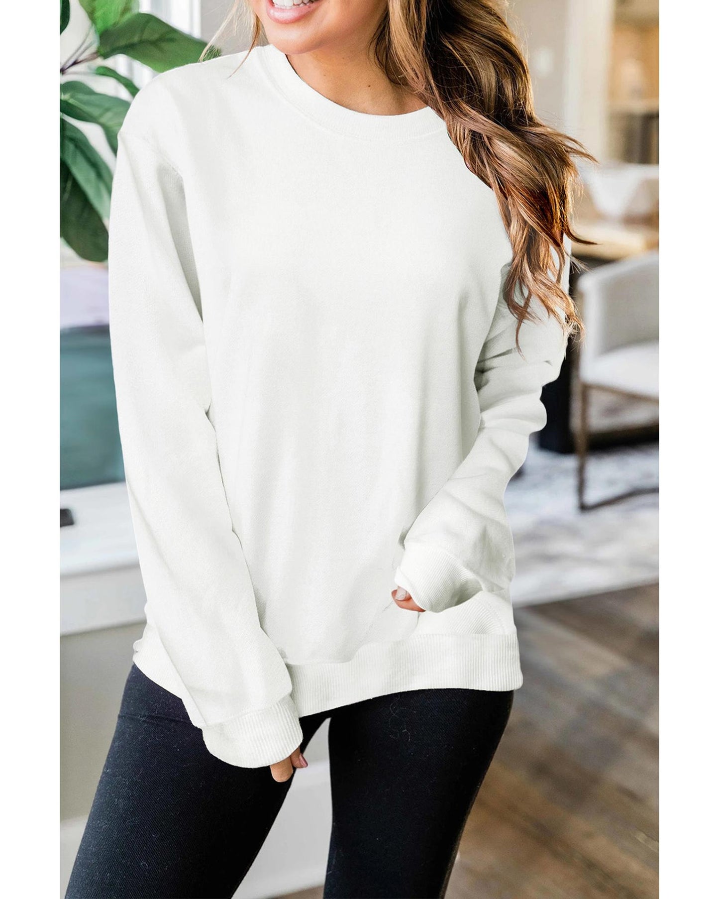 Azura Exchange Plain Crew Neck Pullover Sweatshirt - L