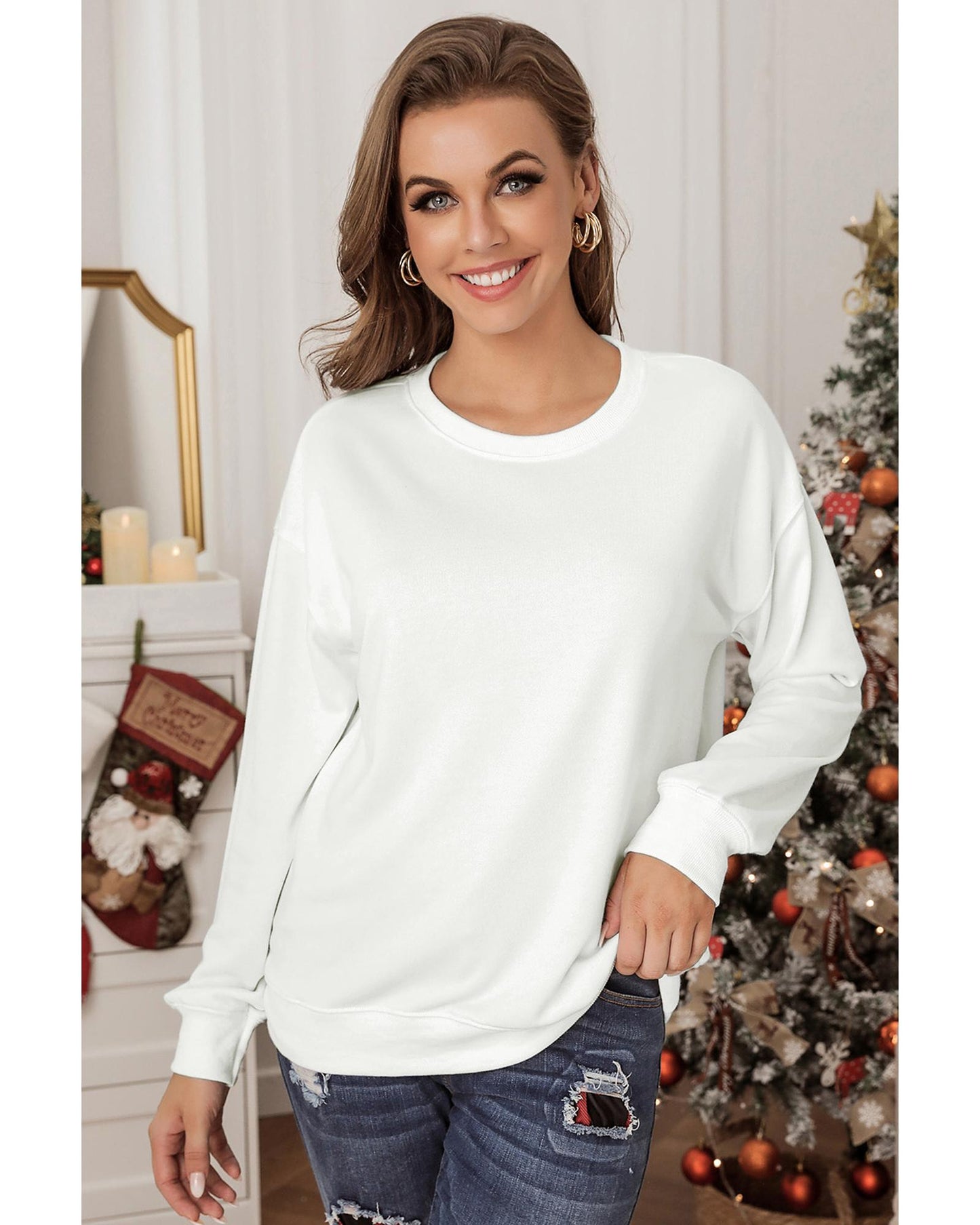 Azura Exchange Plain Crew Neck Pullover Sweatshirt - L