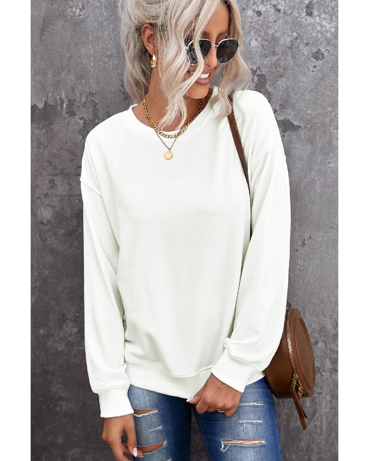 Azura Exchange Plain Crew Neck Pullover Sweatshirt - L