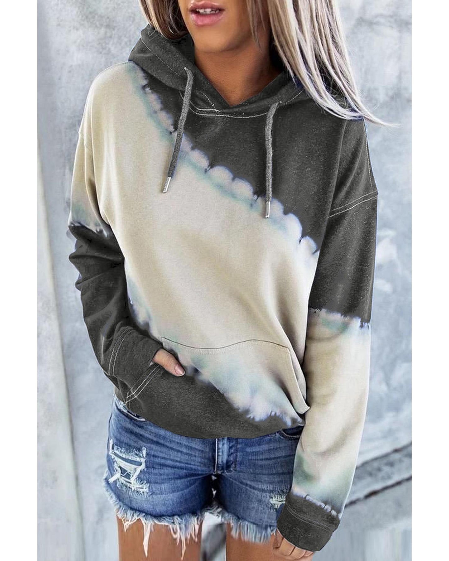 Azura Exchange Tie Dye Print Hooded Sweatshirt with Casual Pocket - L