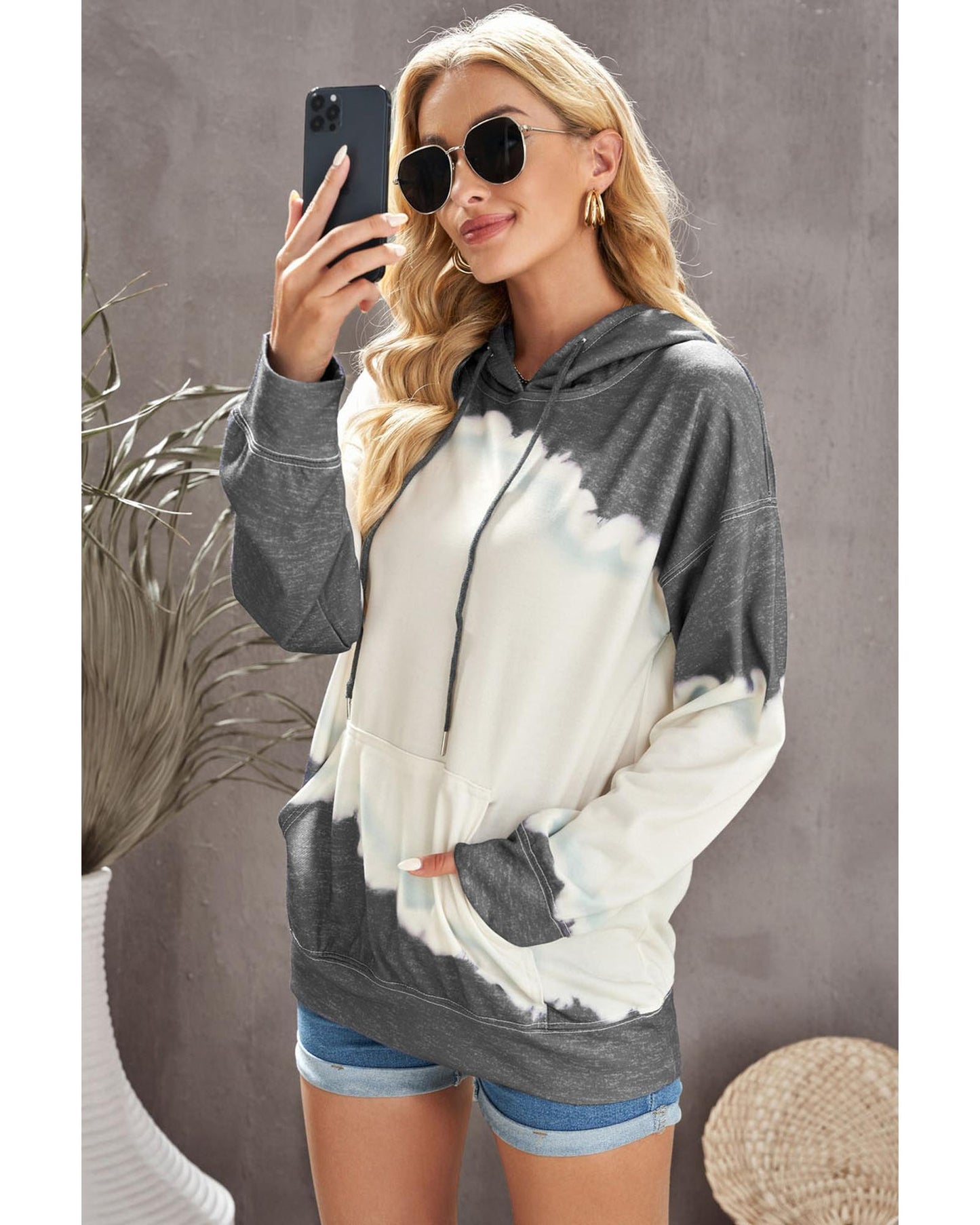 Azura Exchange Tie Dye Print Hooded Sweatshirt with Casual Pocket - M