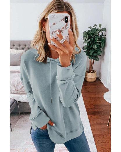 Azura Exchange Casual Drop Shoulder Slit Hem Hoodie - L