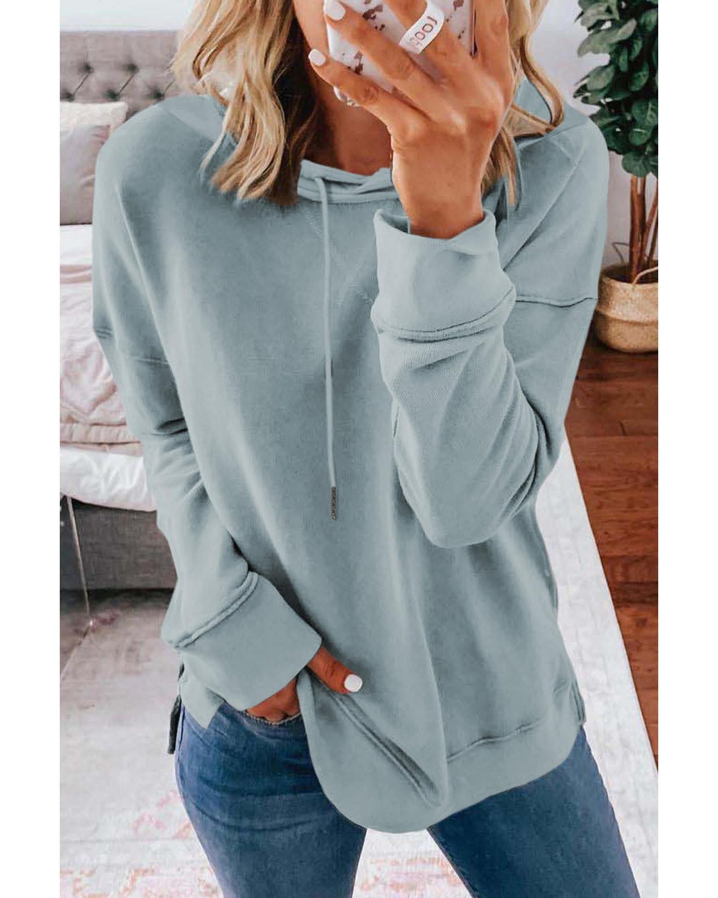 Azura Exchange Casual Drop Shoulder Slit Hem Hoodie - M