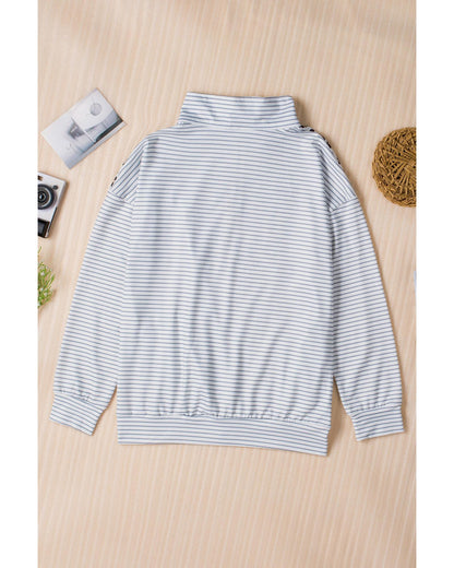 Azura Exchange Striped Sweatshirt with Splicing Zipper Collar - M