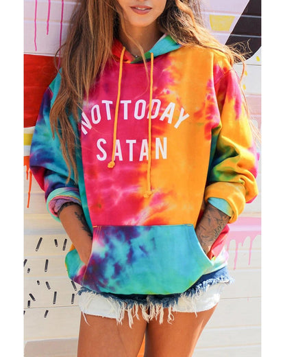 Azura Exchange Not Today Satan Tie Dye Hoodie - 95% Polyester 5% Elastane - L