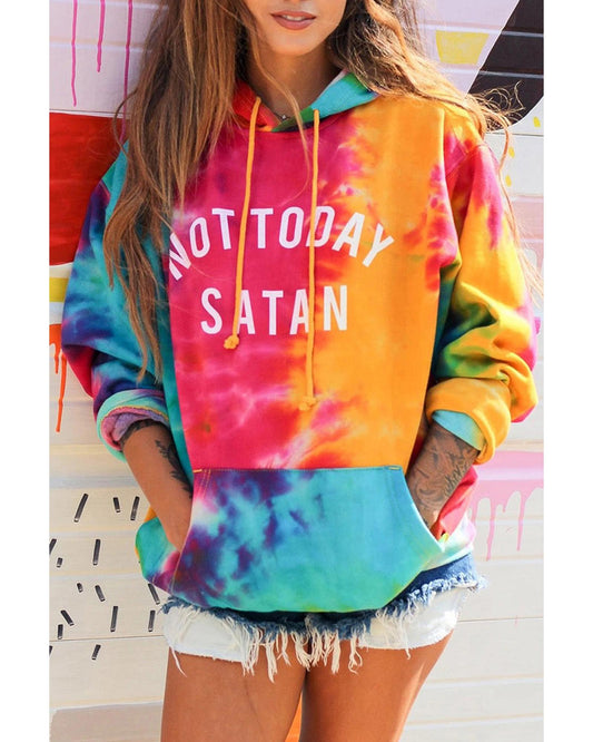 Azura Exchange Not Today Satan Tie Dye Hoodie - 95% Polyester 5% Elastane - L