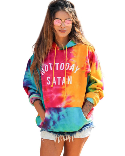 Azura Exchange Not Today Satan Tie Dye Hoodie - 95% Polyester 5% Elastane - S