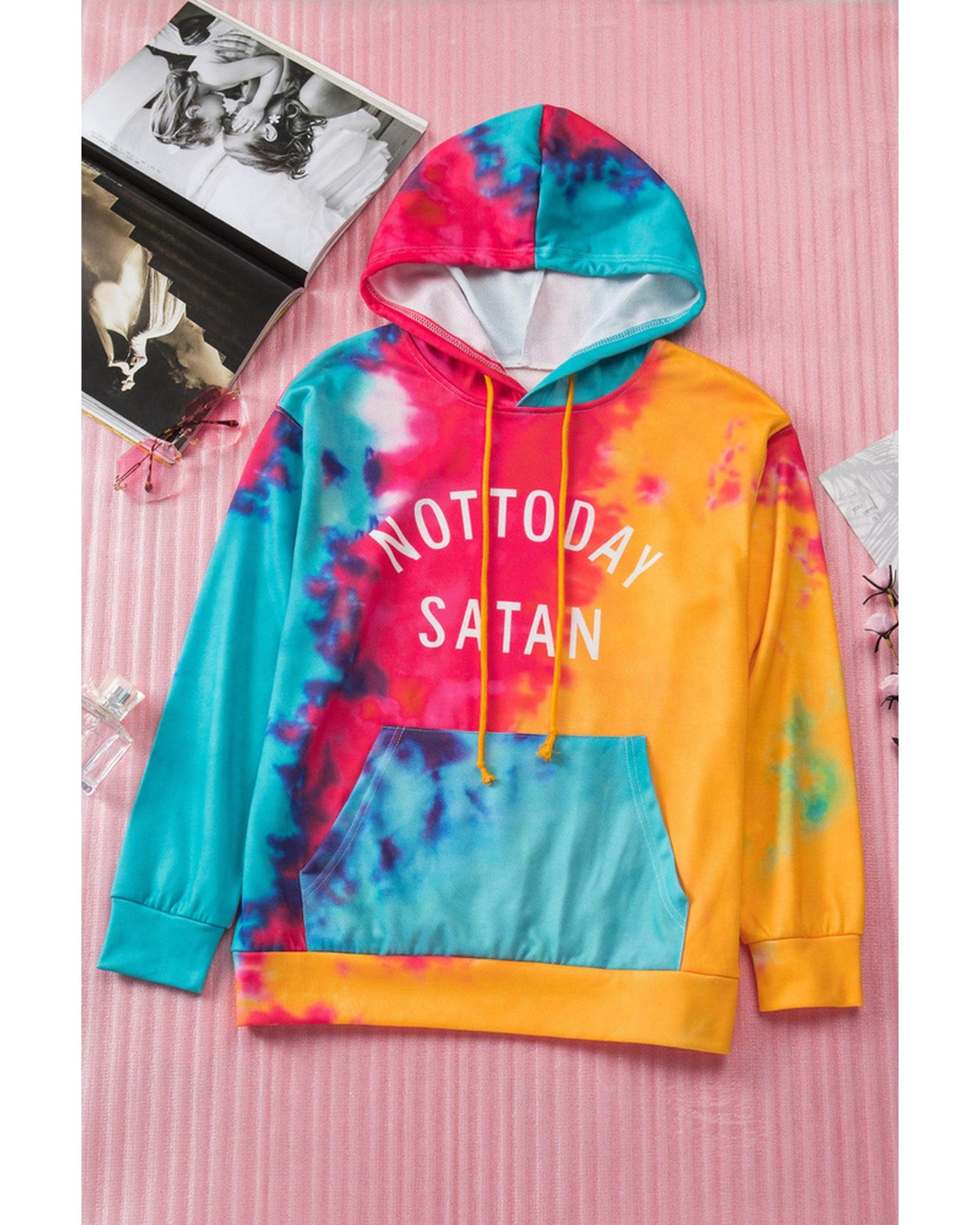 Azura Exchange Not Today Satan Tie Dye Hoodie - 95% Polyester 5% Elastane - S