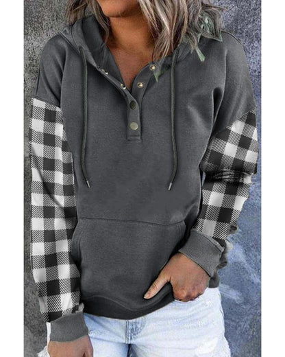 Azura Exchange Plaid Snap Button Pullover Hoodie with Pocket - M