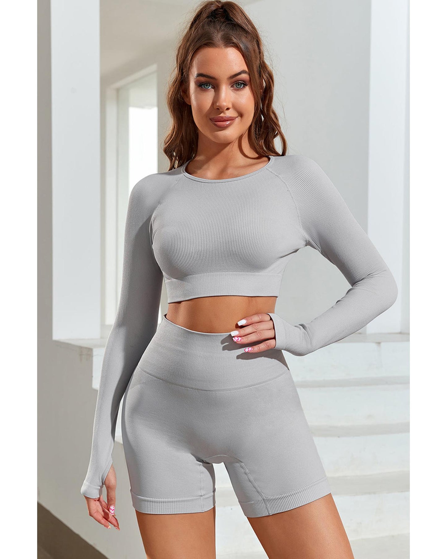 Azura Exchange Seamless Long Sleeve Crop Top - L