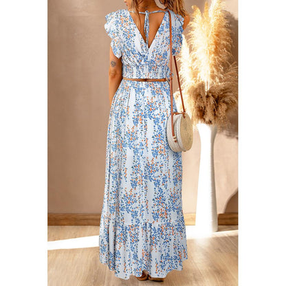 Azura Exchange Floral Ruffled Crop Top and Maxi Skirt Set - 2XL