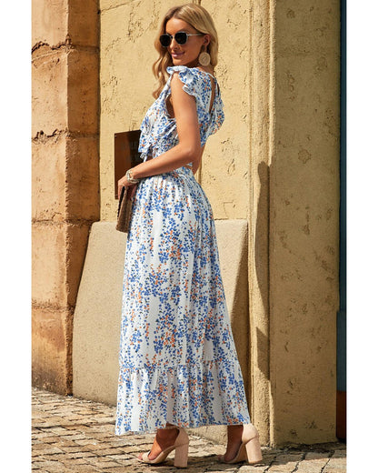 Azura Exchange Floral Ruffled Crop Top and Maxi Skirt Set - L