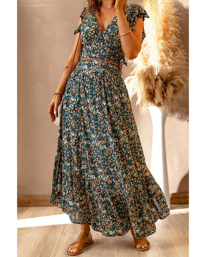 Azura Exchange Floral Ruffled Crop Top and Maxi Skirt Set - 2XL