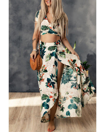 Azura Exchange Tropical Print Crop Top and Maxi Skirt Set - L