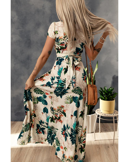 Azura Exchange Tropical Print Crop Top and Maxi Skirt Set - XL