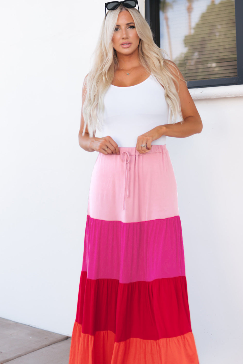 Azura Exchange Tiered Drawstring Maxi Skirt - S