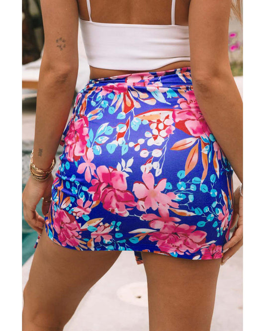 Azura Exchange Floral Print Lace-up Bodycon Mini Skirt - S