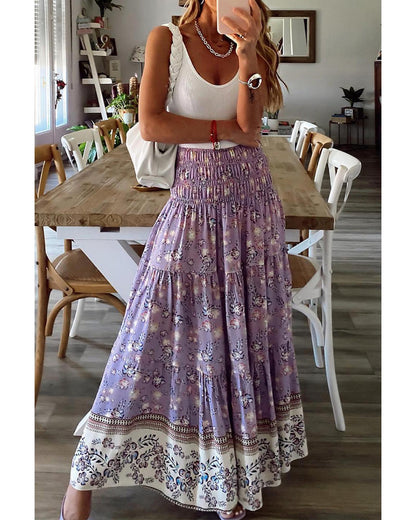 Azura Exchange Floral Print High Waist Maxi Skirt - M