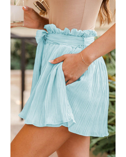 Azura Exchange Pleated Shorts with Ruffled Waist and Belt - L