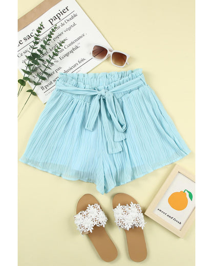 Azura Exchange Pleated Shorts with Ruffled Waist and Belt - L