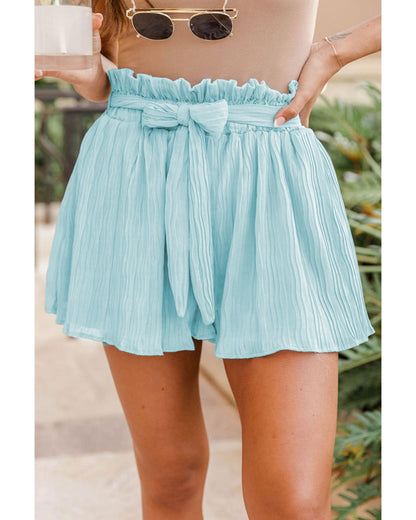 Azura Exchange Pleated Shorts with Ruffled Waist and Belt - M