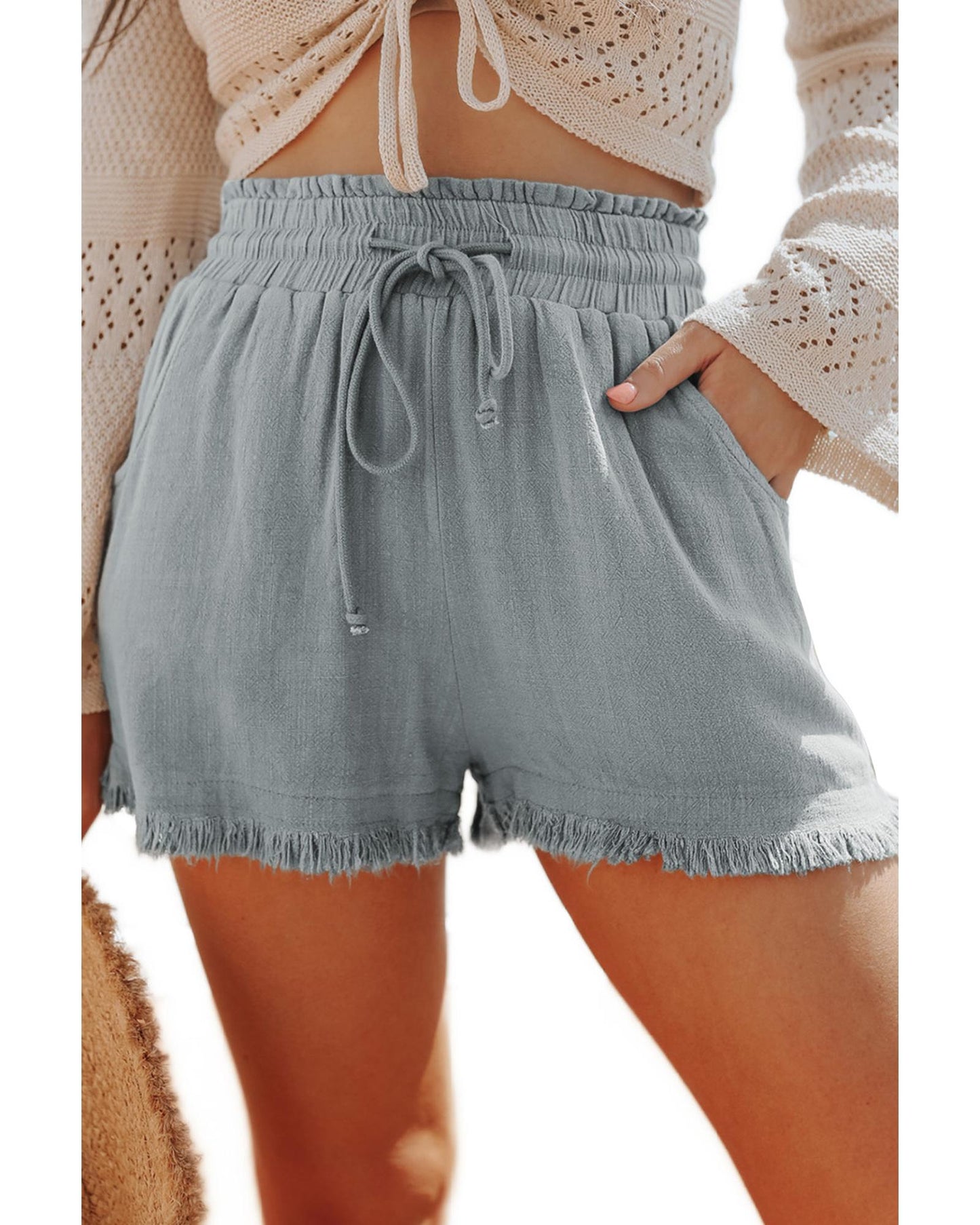 Azura Exchange Frayed Edge Drawstring Pocket Shorts - L