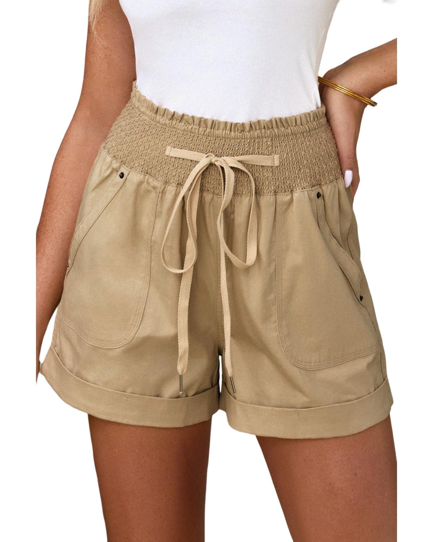 Azura Exchange Drawstring Khaki High Waist Shorts - M